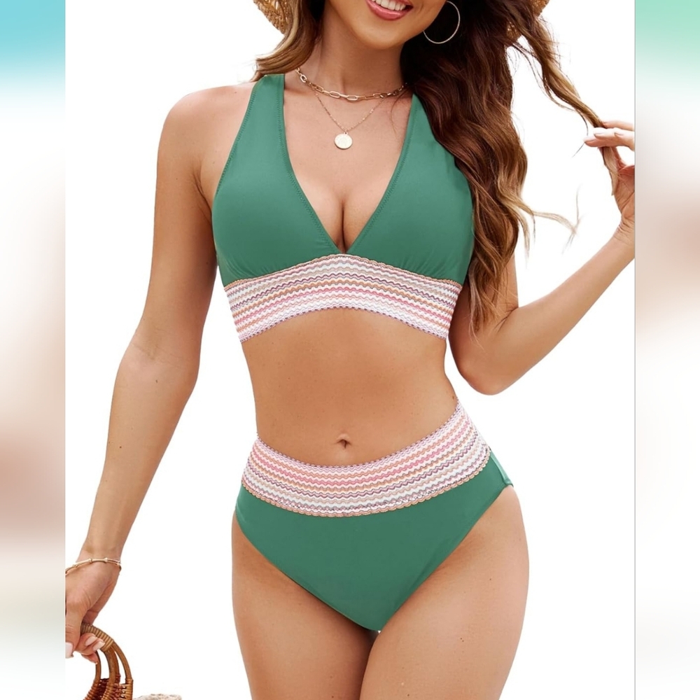 Green Halter High Waisted Bikini Set